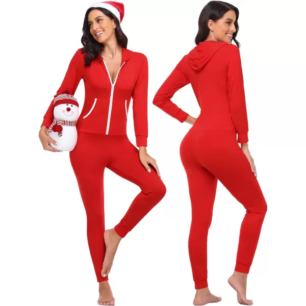 SWOMOG Womens Pajamas Jumpsuits Zipup Hoodie Union Jumpsuit Romper Sexy Onesie Long Sleeve Bodysuits One Piece SleepwearZ Red