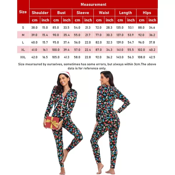 SWOMOG Womens Pajamas Jumpsuits Zipup Hoodie Union Jumpsuit Romper Sexy Onesie Long Sleeve Bodysuits One Piece SleepwearZchristmas Lights