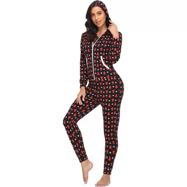 SWOMOG Womens Pajamas Jumpsuits Zipup Hoodie Union Jumpsuit Romper Sexy Onesie Long Sleeve Bodysuits One Piece SleepwearZchristmas Tree