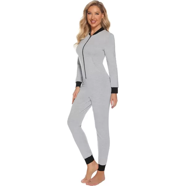 SWOMOG Womens Pajamas Jumpsuits Zipup Hoodie Union Jumpsuit Romper Sexy Onesie Long Sleeve Bodysuits One Piece SleepwearZgreynot Hooded