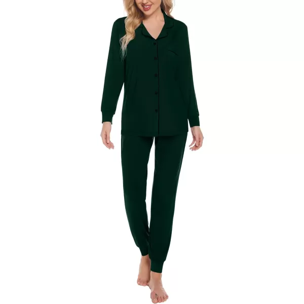 SWOMOG Womens Pajamas Set Long Sleeve Sleepwear Button Down Nightwear Soft Joggers PJs Sets with Pockets Lounge SetsGreen