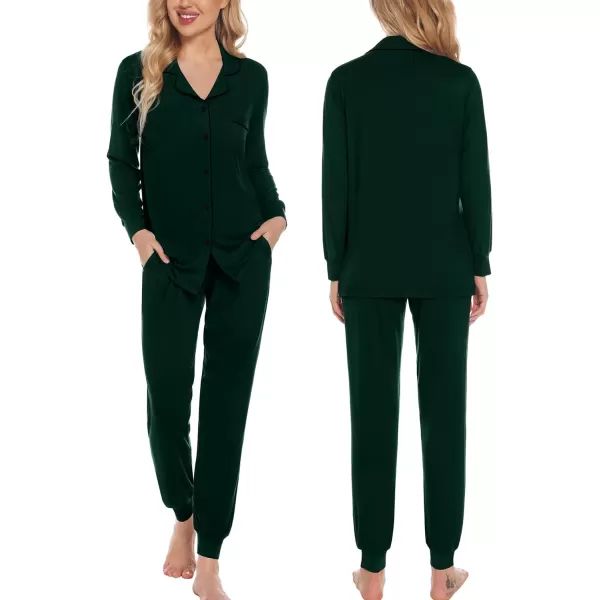 SWOMOG Womens Pajamas Set Long Sleeve Sleepwear Button Down Nightwear Soft Joggers PJs Sets with Pockets Lounge SetsGreen