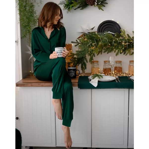 SWOMOG Womens Pajamas Set Long Sleeve Sleepwear Button Down Nightwear Soft Joggers PJs Sets with Pockets Lounge SetsGreen