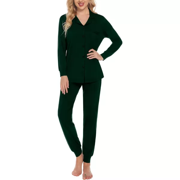 SWOMOG Womens Pajamas Set Long Sleeve Sleepwear Button Down Nightwear Soft Joggers PJs Sets with Pockets Lounge SetsGreen