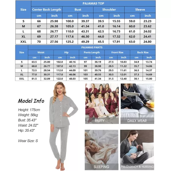 SWOMOG Womens Pajamas Set Long Sleeve Sleepwear Button Down Nightwear Soft Joggers PJs Sets with Pockets Lounge SetsGrey