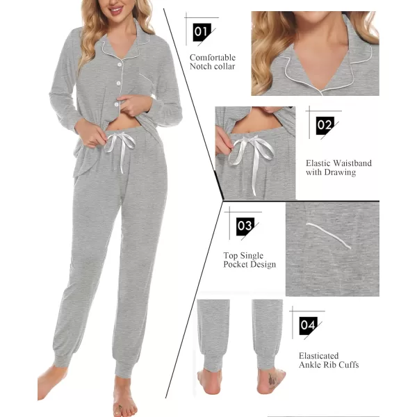 SWOMOG Womens Pajamas Set Long Sleeve Sleepwear Button Down Nightwear Soft Joggers PJs Sets with Pockets Lounge SetsGrey