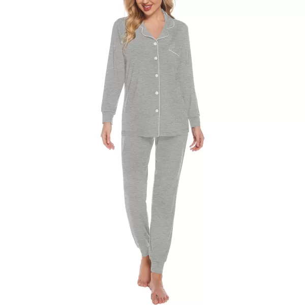 SWOMOG Womens Pajamas Set Long Sleeve Sleepwear Button Down Nightwear Soft Joggers PJs Sets with Pockets Lounge SetsGrey