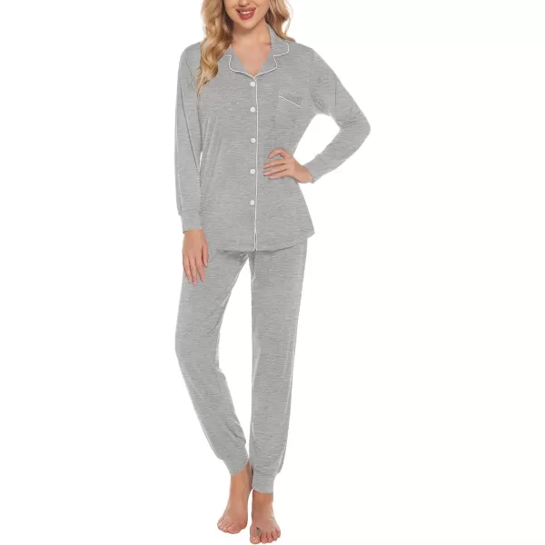 SWOMOG Womens Pajamas Set Long Sleeve Sleepwear Button Down Nightwear Soft Joggers PJs Sets with Pockets Lounge SetsGrey