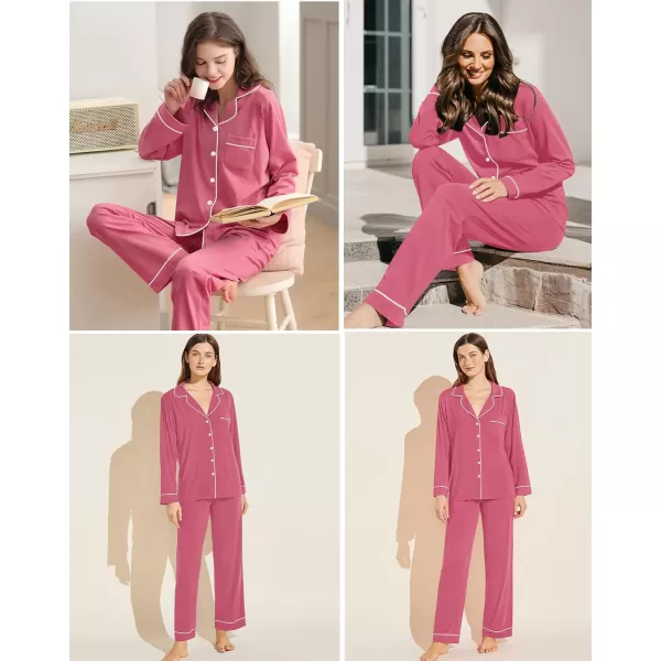 SWOMOG Womens Pajamas Set Long Sleeve Sleepwear Button Down Nightwear Soft Pj Lounge SetsAcoral Color