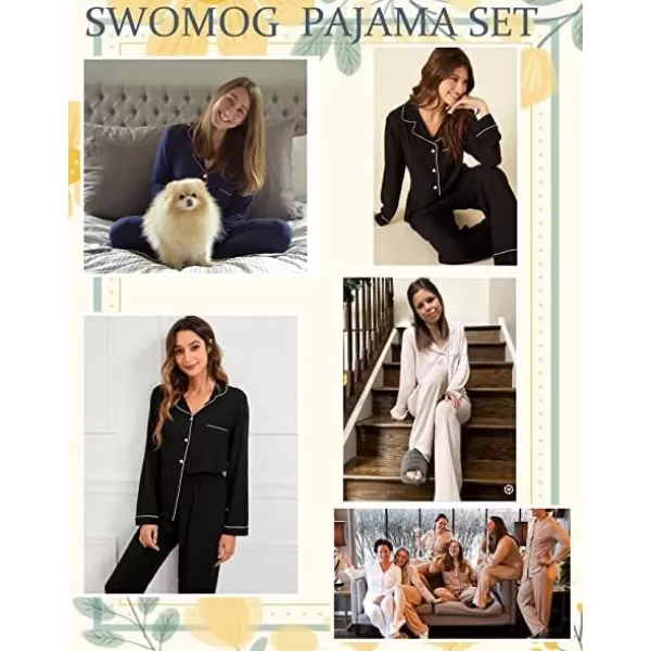 SWOMOG Womens Pajamas Set Long Sleeve Sleepwear Button Down Nightwear Soft Pj Lounge SetsAcoral Color