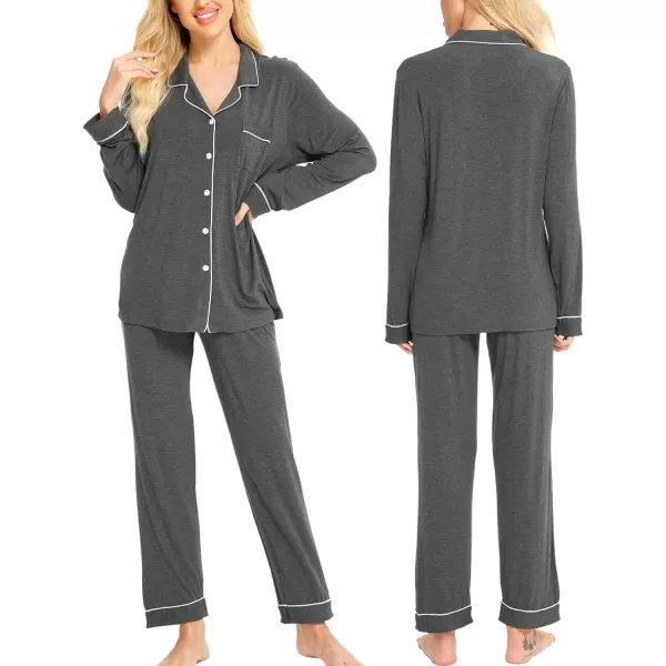 SWOMOG Womens Pajamas Set Long Sleeve Sleepwear Button Down Nightwear Soft Pj Lounge SetsAdeep Grey