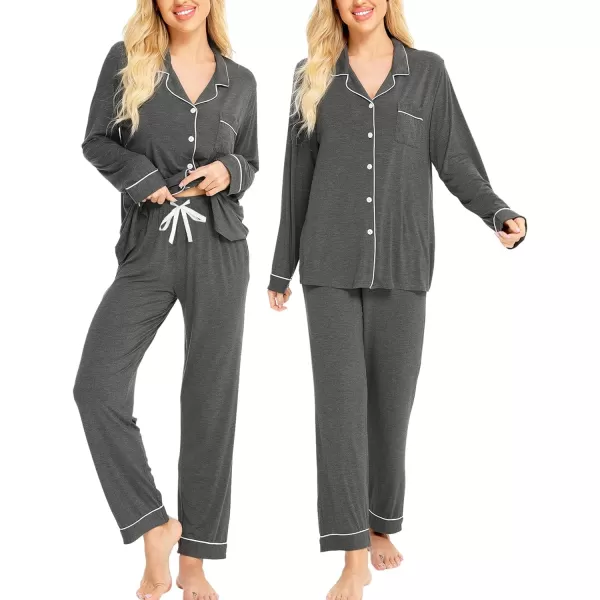 SWOMOG Womens Pajamas Set Long Sleeve Sleepwear Button Down Nightwear Soft Pj Lounge SetsAdeep Grey