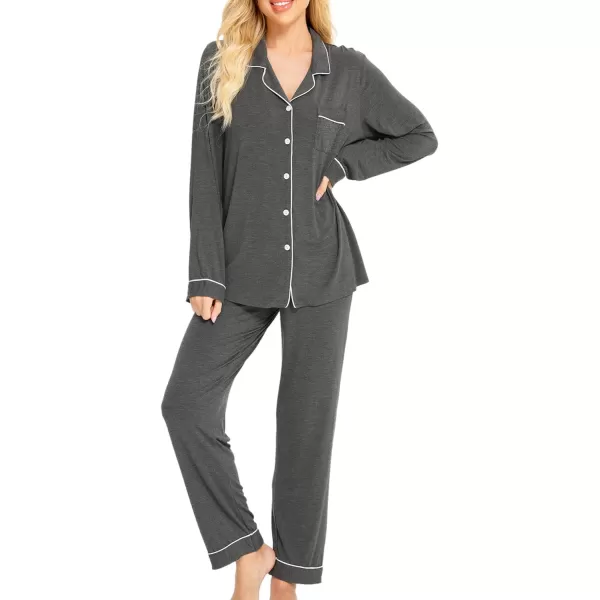 SWOMOG Womens Pajamas Set Long Sleeve Sleepwear Button Down Nightwear Soft Pj Lounge SetsAdeep Grey