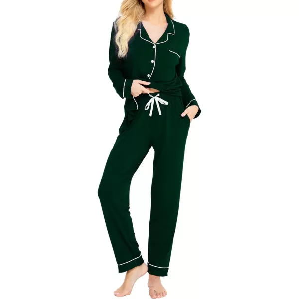 SWOMOG Womens Pajamas Set Long Sleeve Sleepwear Button Down Nightwear Soft Pj Lounge SetsAgreen