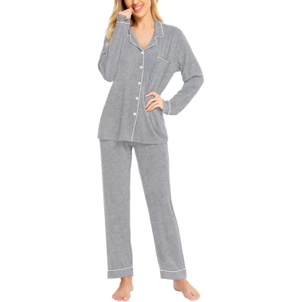 SWOMOG Womens Pajamas Set Long Sleeve Sleepwear Button Down Nightwear Soft Pj Lounge SetsAgrey