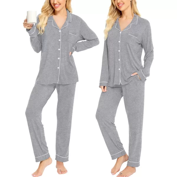 SWOMOG Womens Pajamas Set Long Sleeve Sleepwear Button Down Nightwear Soft Pj Lounge SetsAgrey