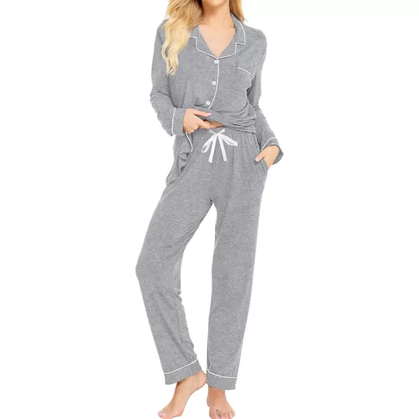 SWOMOG Womens Pajamas Set Long Sleeve Sleepwear Button Down Nightwear Soft Pj Lounge SetsAgrey