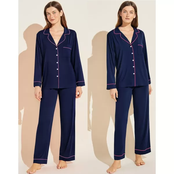 SWOMOG Womens Pajamas Set Long Sleeve Sleepwear Button Down Nightwear Soft Pj Lounge SetsAnavy Blue