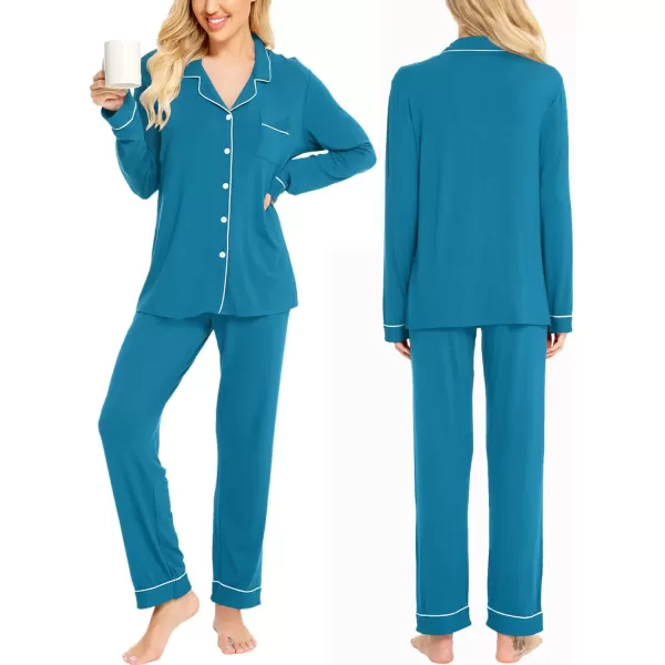 SWOMOG Womens Pajamas Set Long Sleeve Sleepwear Button Down Nightwear Soft Pj Lounge SetsApeacock Blue