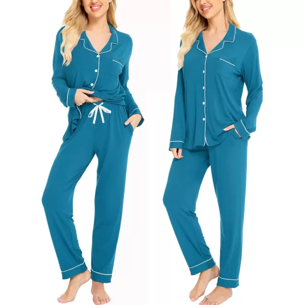 SWOMOG Womens Pajamas Set Long Sleeve Sleepwear Button Down Nightwear Soft Pj Lounge SetsApeacock Blue