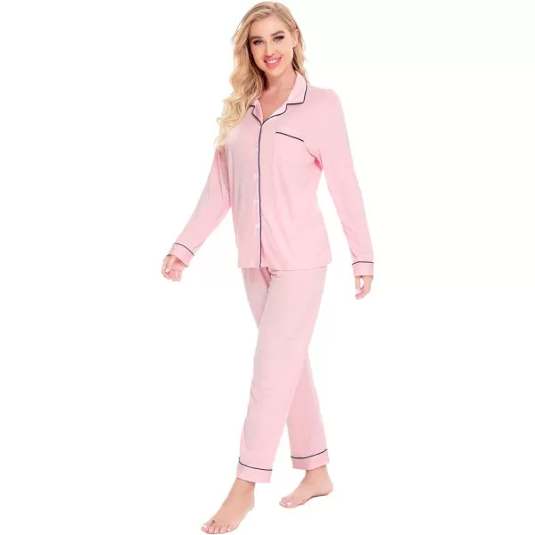 SWOMOG Womens Pajamas Set Long Sleeve Sleepwear Button Down Nightwear Soft Pj Lounge SetsApink