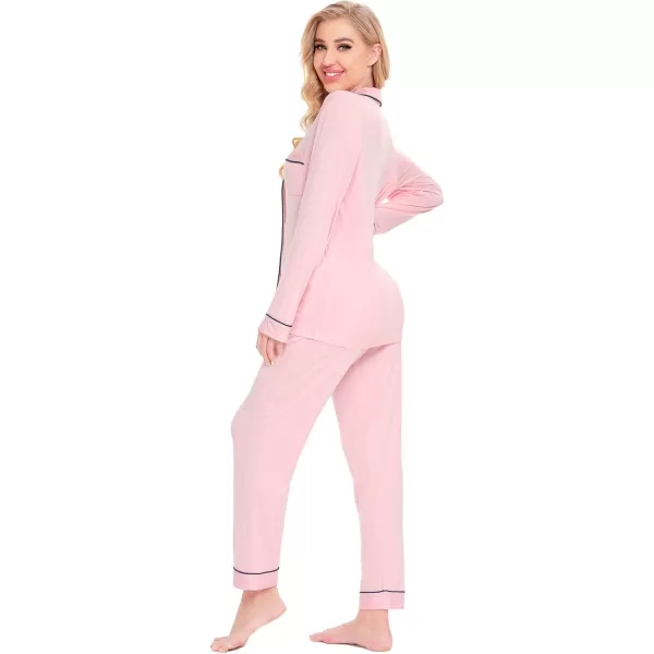 SWOMOG Womens Pajamas Set Long Sleeve Sleepwear Button Down Nightwear Soft Pj Lounge SetsApink