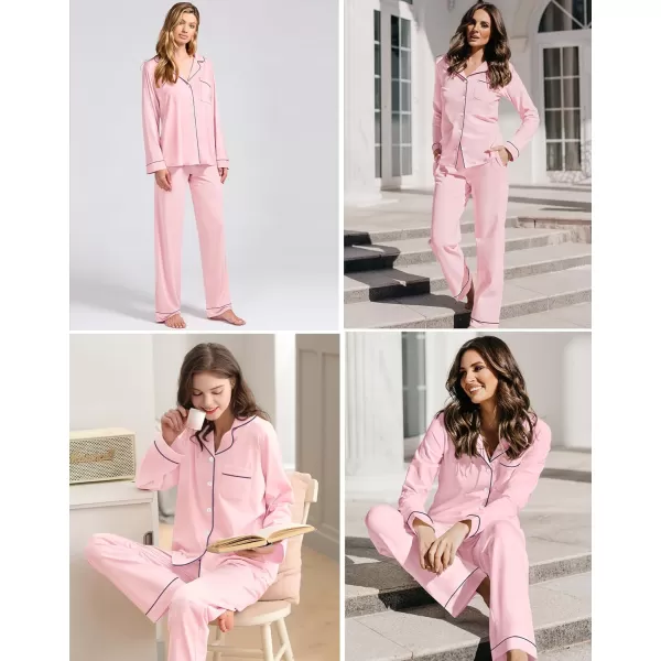 SWOMOG Womens Pajamas Set Long Sleeve Sleepwear Button Down Nightwear Soft Pj Lounge SetsApink