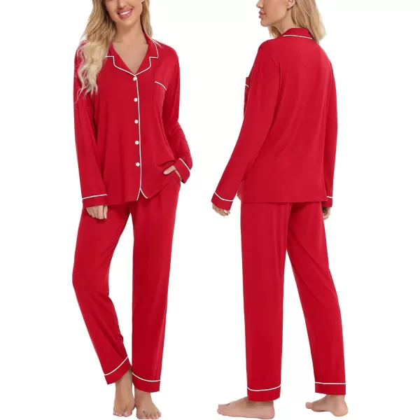 SWOMOG Womens Pajamas Set Long Sleeve Sleepwear Button Down Nightwear Soft Pj Lounge SetsAred