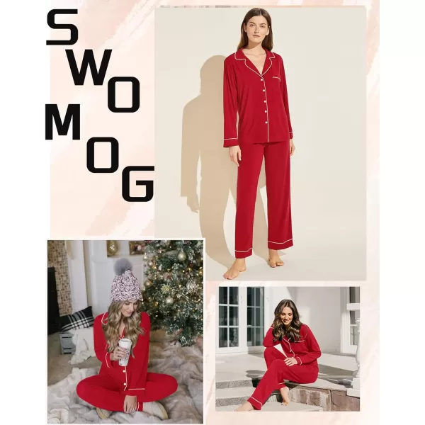 SWOMOG Womens Pajamas Set Long Sleeve Sleepwear Button Down Nightwear Soft Pj Lounge SetsAred