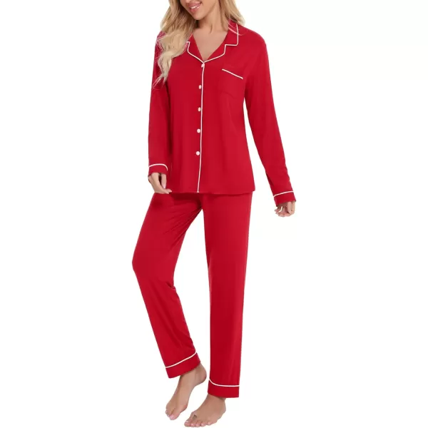 SWOMOG Womens Pajamas Set Long Sleeve Sleepwear Button Down Nightwear Soft Pj Lounge SetsAred