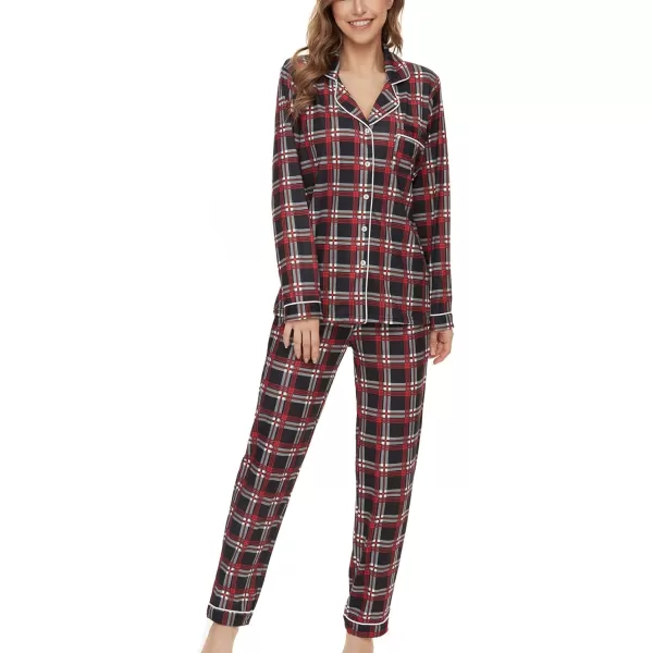 SWOMOG Womens Pajamas Set Long Sleeve Sleepwear Button Down Nightwear Soft Pj Lounge SetsBlack and Grey Large Plaid