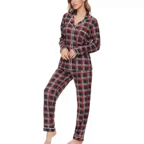 SWOMOG Womens Pajamas Set Long Sleeve Sleepwear Button Down Nightwear Soft Pj Lounge SetsBlack and Grey Large Plaid