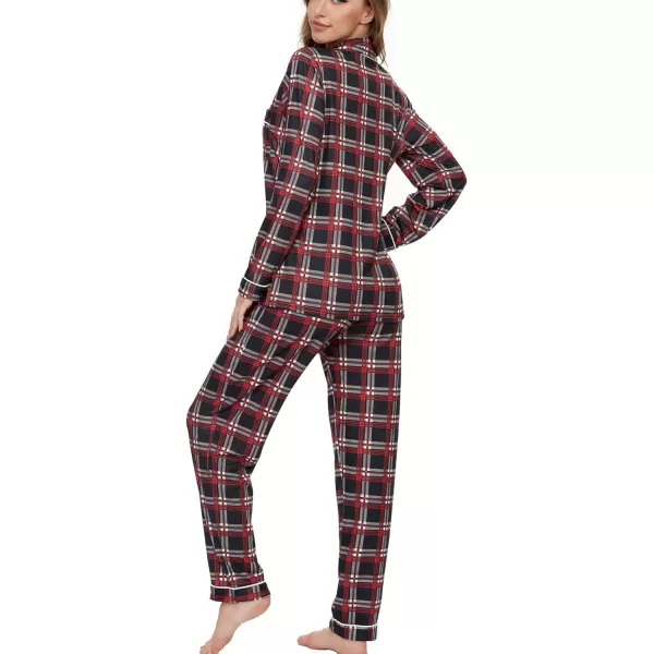 SWOMOG Womens Pajamas Set Long Sleeve Sleepwear Button Down Nightwear Soft Pj Lounge SetsBlack and Grey Large Plaid