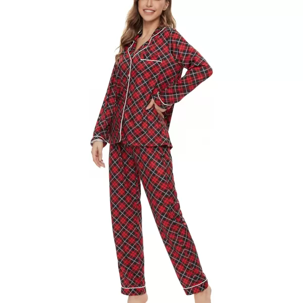 SWOMOG Womens Pajamas Set Long Sleeve Sleepwear Button Down Nightwear Soft Pj Lounge SetsBlack and Red Grey Plaid