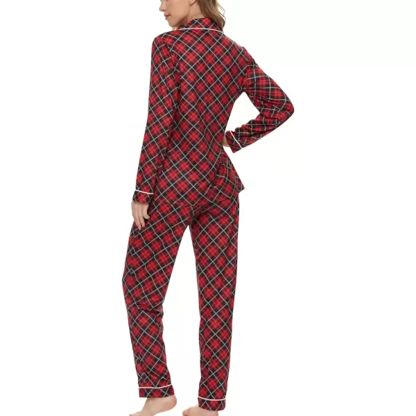 SWOMOG Womens Pajamas Set Long Sleeve Sleepwear Button Down Nightwear Soft Pj Lounge SetsBlack and Red Grey Plaid