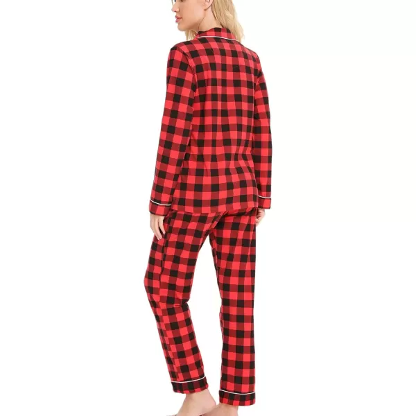 SWOMOG Womens Pajamas Set Long Sleeve Sleepwear Button Down Nightwear Soft Pj Lounge SetsBlack and Red Plaid