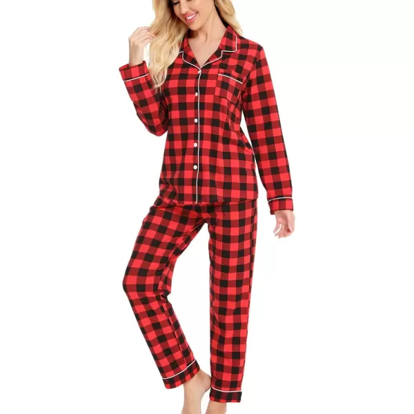 SWOMOG Womens Pajamas Set Long Sleeve Sleepwear Button Down Nightwear Soft Pj Lounge SetsBlack and Red Plaid