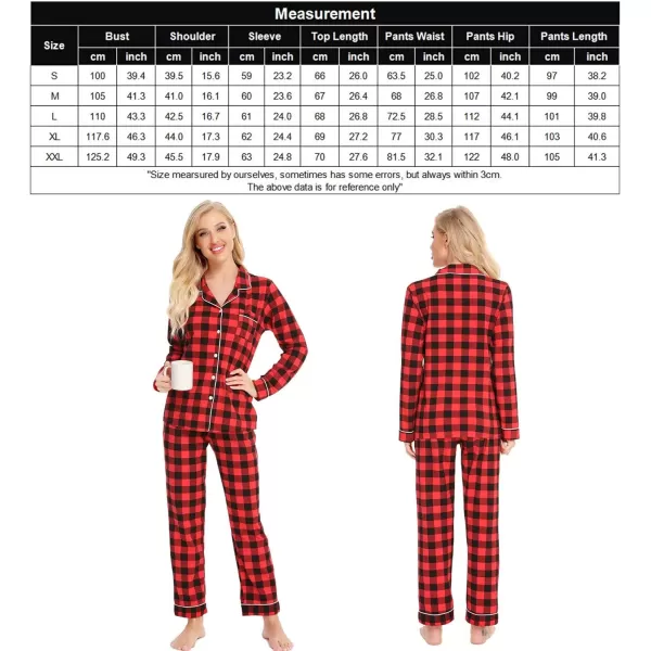 SWOMOG Womens Pajamas Set Long Sleeve Sleepwear Button Down Nightwear Soft Pj Lounge SetsBlack and Red Plaid