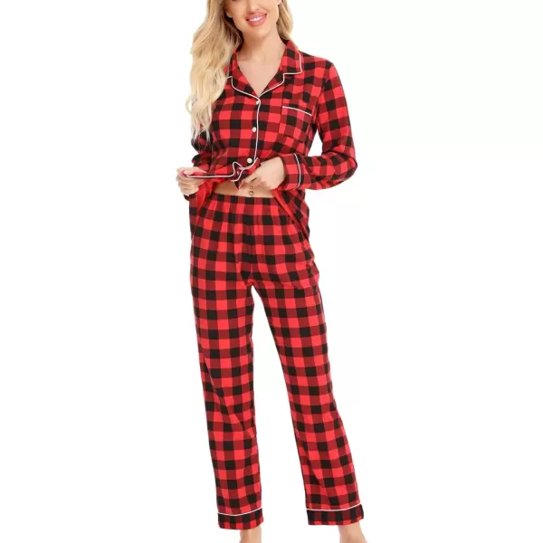 SWOMOG Womens Pajamas Set Long Sleeve Sleepwear Button Down Nightwear Soft Pj Lounge SetsBlack and Red Plaid