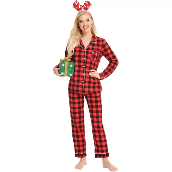 SWOMOG Womens Pajamas Set Long Sleeve Sleepwear Button Down Nightwear Soft Pj Lounge SetsBlack and Red Plaid