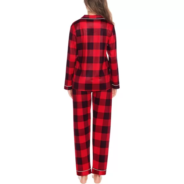 SWOMOG Womens Pajamas Set Long Sleeve Sleepwear Button Down Nightwear Soft Pj Lounge SetsBlack and Red Plaidbig