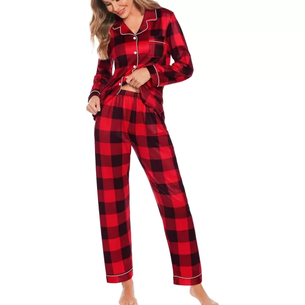 SWOMOG Womens Pajamas Set Long Sleeve Sleepwear Button Down Nightwear Soft Pj Lounge SetsBlack and Red Plaidbig