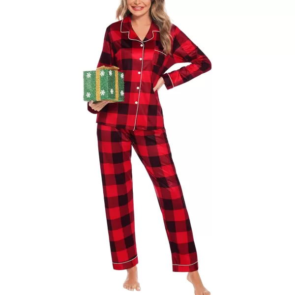 SWOMOG Womens Pajamas Set Long Sleeve Sleepwear Button Down Nightwear Soft Pj Lounge SetsBlack and Red Plaidbig