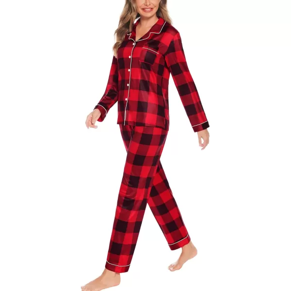 SWOMOG Womens Pajamas Set Long Sleeve Sleepwear Button Down Nightwear Soft Pj Lounge SetsBlack and Red Plaidbig