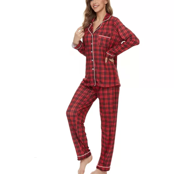 SWOMOG Womens Pajamas Set Long Sleeve Sleepwear Button Down Nightwear Soft Pj Lounge SetsBlack and Red Small Plaid