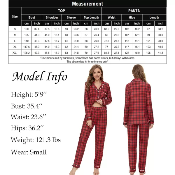 SWOMOG Womens Pajamas Set Long Sleeve Sleepwear Button Down Nightwear Soft Pj Lounge SetsBlack and Red Small Plaid