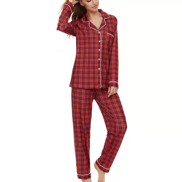 SWOMOG Womens Pajamas Set Long Sleeve Sleepwear Button Down Nightwear Soft Pj Lounge SetsBlack and Red Small Plaid