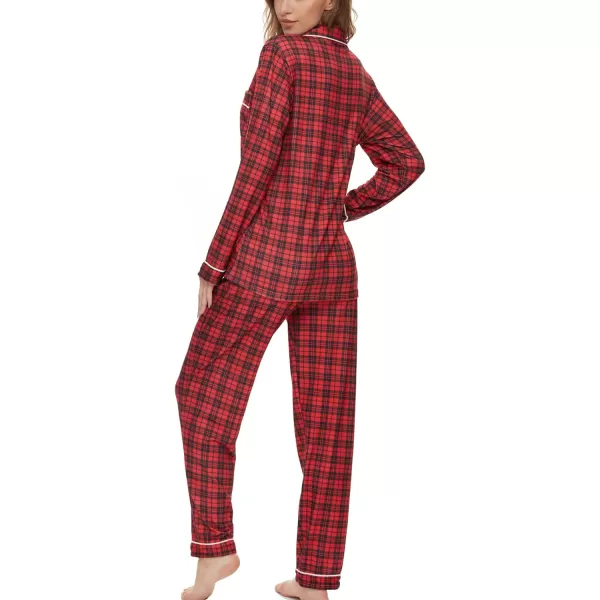 SWOMOG Womens Pajamas Set Long Sleeve Sleepwear Button Down Nightwear Soft Pj Lounge SetsBlack and Red Small Plaid