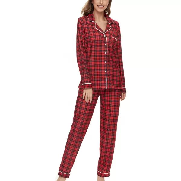 SWOMOG Womens Pajamas Set Long Sleeve Sleepwear Button Down Nightwear Soft Pj Lounge SetsBlack and Red Small Plaid