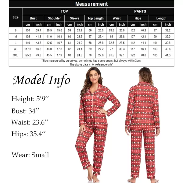 SWOMOG Womens Pajamas Set Long Sleeve Sleepwear Button Down Nightwear Soft Pj Lounge SetsElk and Christmas Tree